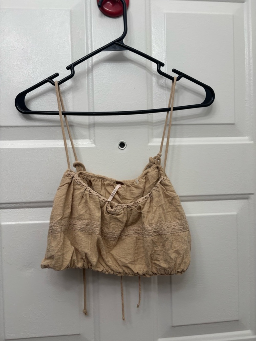 Free People Tan Beige Cropped Spaghetti-Strap Top